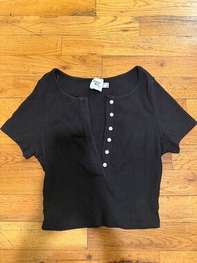 Princess Polly Ribbed Button-Front Crop Top - Black